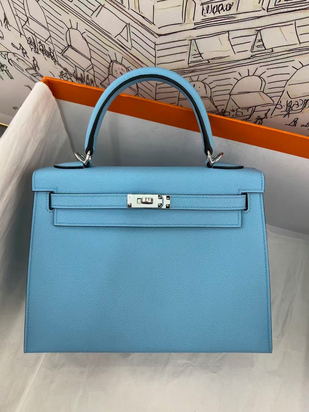 Light Blue Women's Top-Handle Leather Bag